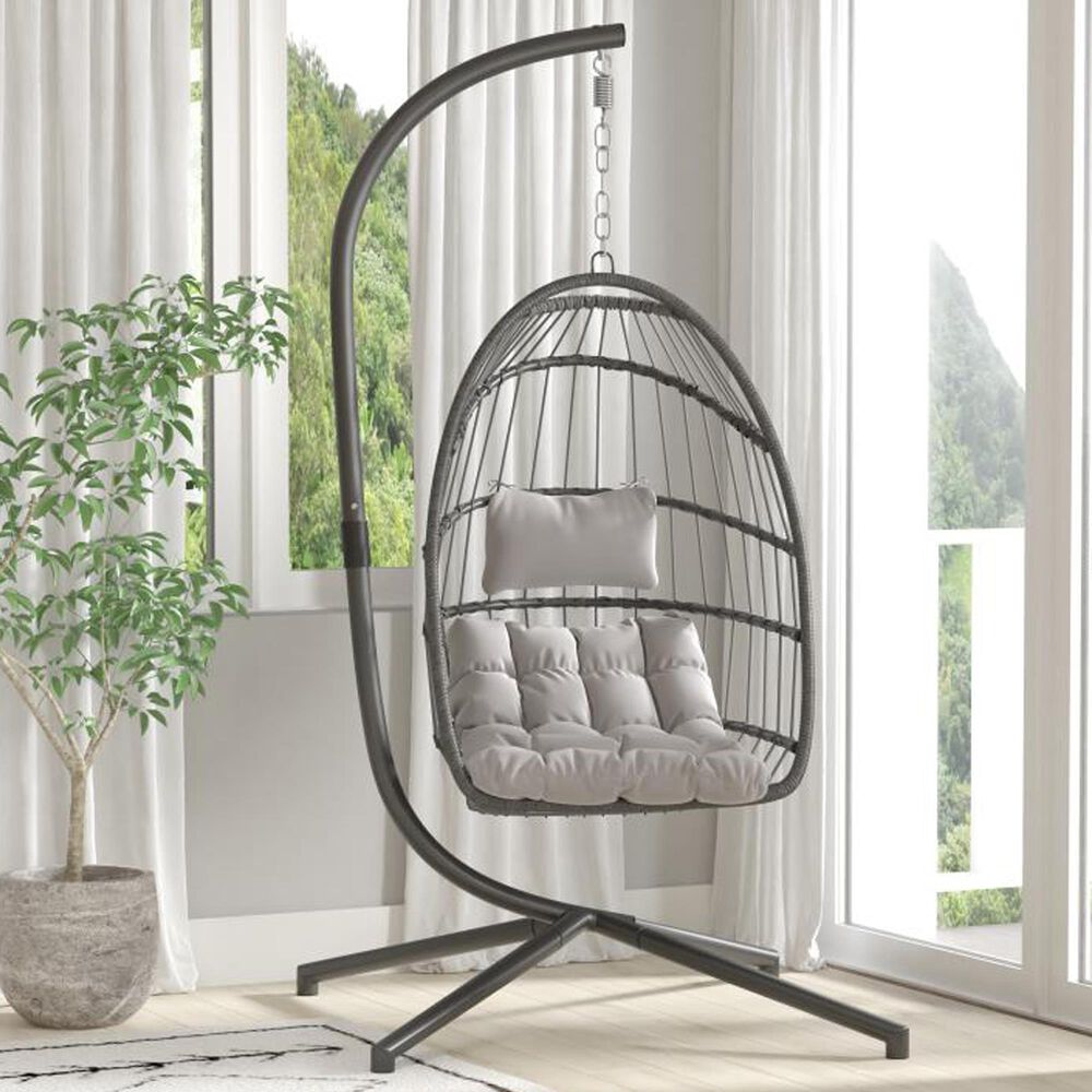 Flash Furniture Cleo Patio Hanging Egg Chair in Gray NFM