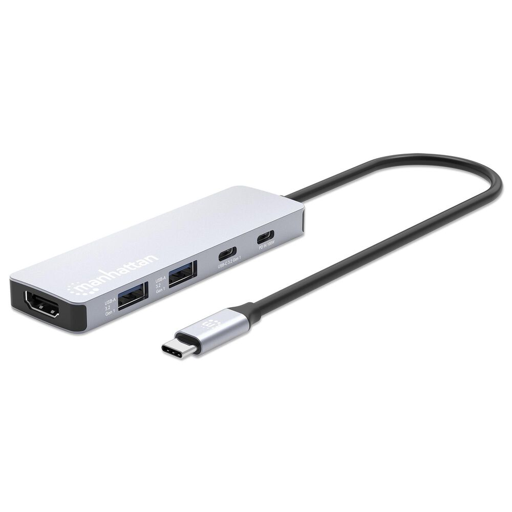 Manhattan USB-C PD 5-In-1 HDMI 4K Docking Station/Multiport Hub in Space Gray, , large