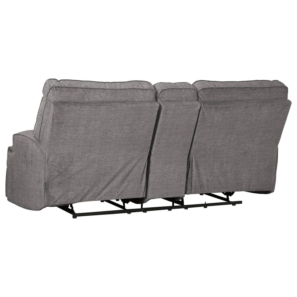 Benchcraft Coombs Double Power Reclining Loveseat with Console in Charcoal, , large