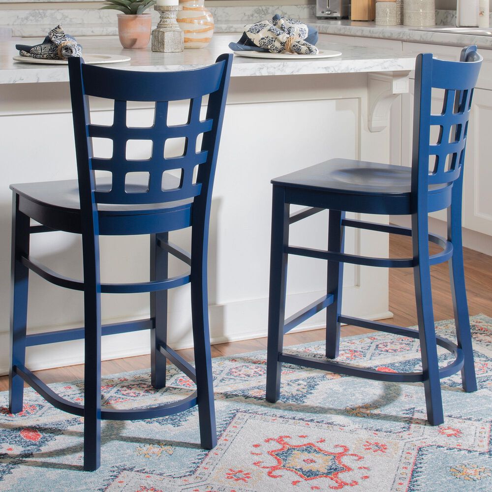 Linon Home Decor Lola Counter Stool in Navy Blue (Set of 2), , large