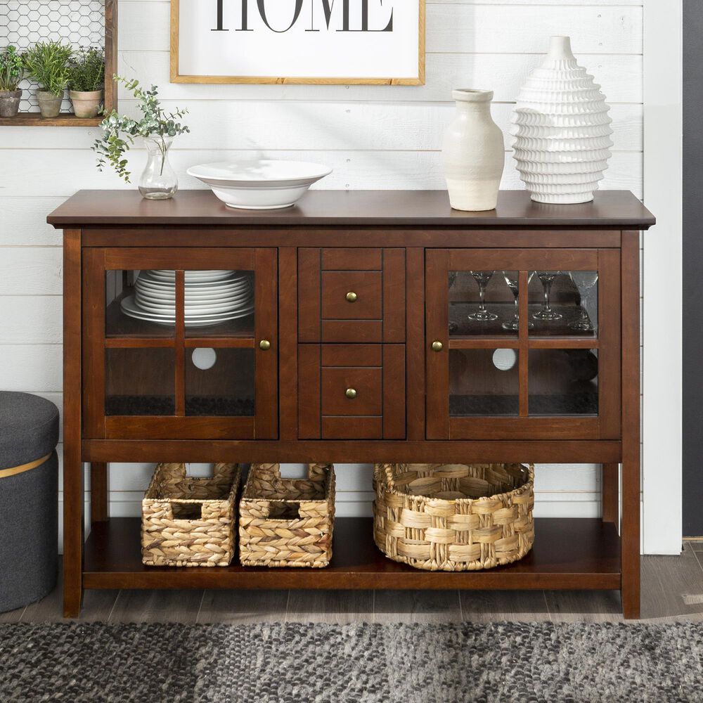 Walker Edison 52" Wood Console Table Buffet/TV Stand in Walnut Nebraska Furniture Mart