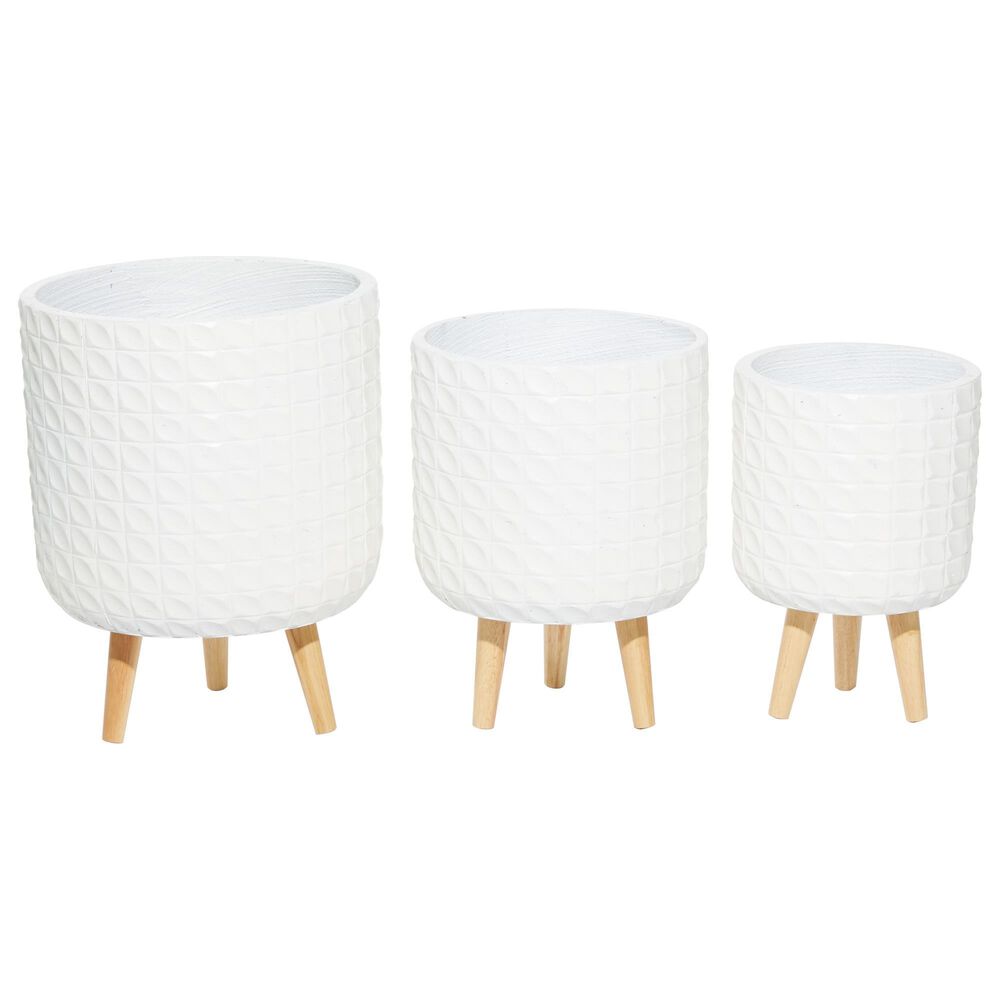 CosmoLiving by Cosmopolitan Contemporary Wood Planter in White Set of 3, , large