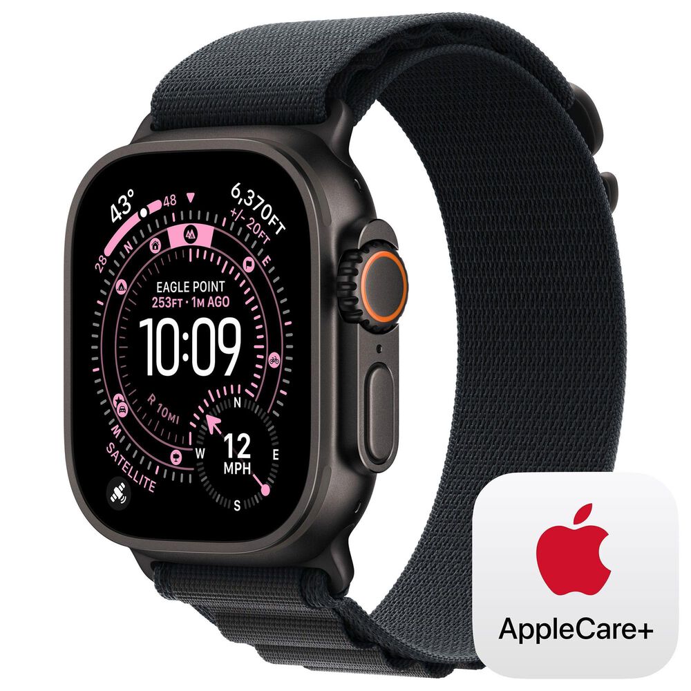 Apple Watch Ultra 3 (GPS+Cellular) 49mm Titanium Case with Alpine Loop - Large in Black and 2-Year AppleCare+, , large