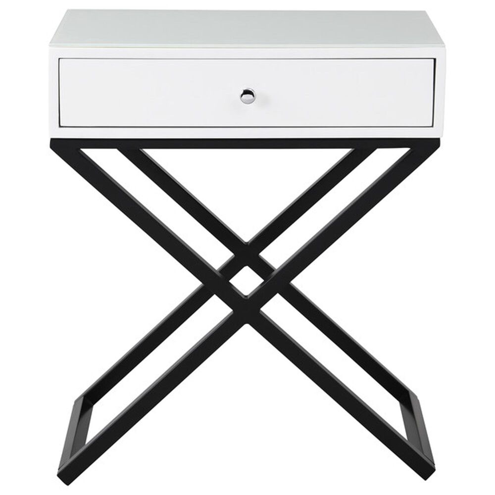 HOMLUX 1-Drawer Nightstand with Cross Base in White and Black, , large