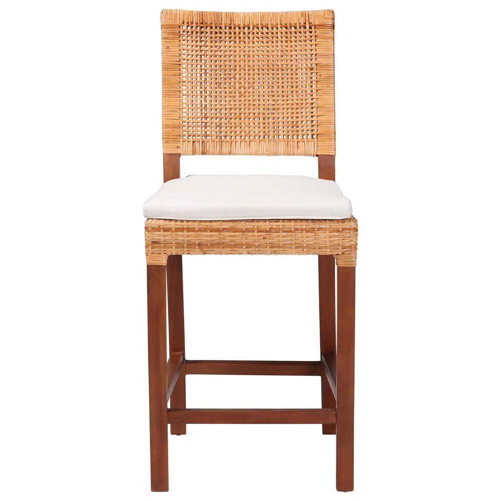 Baxton Studio Lesia Counter Stool with White Cushion in Walnut Brown, , large