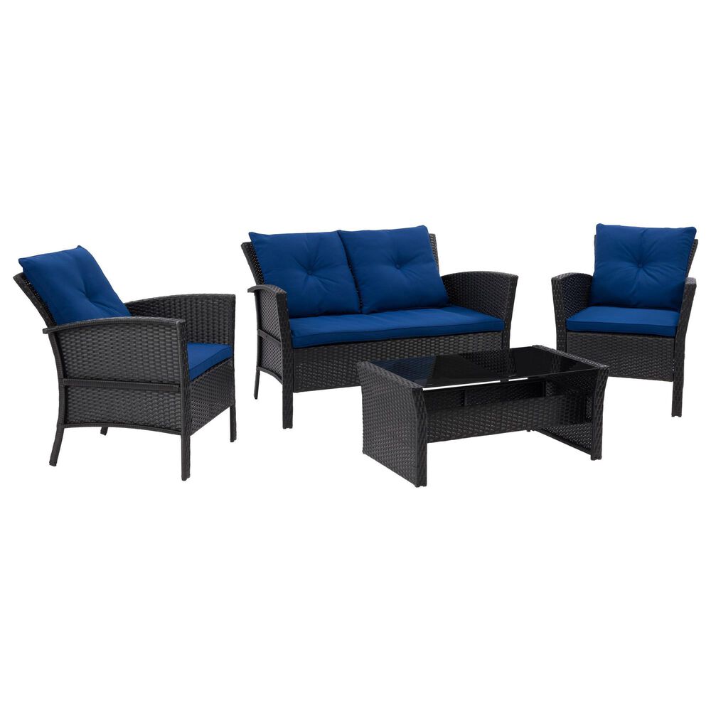 CorLiving Cascade 4-Piece Patio Chat Set in Black/Navy Blue, , large