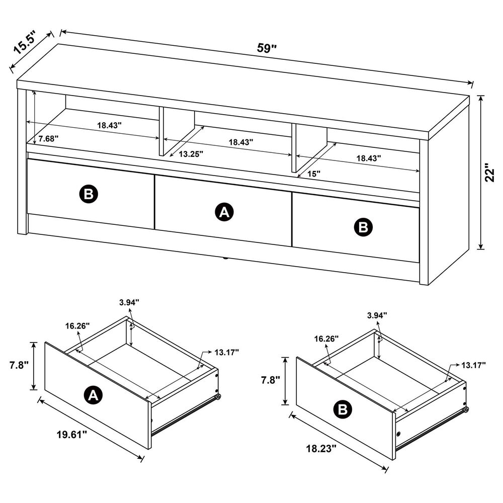 Coaster Rutland 59&quot; TV Stand Media Console in Black, , large