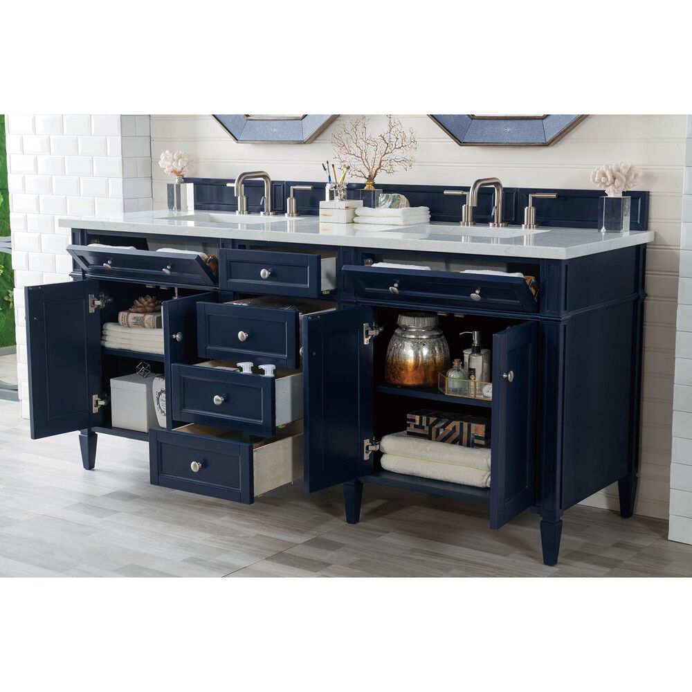 James Martin Vanities Brittany 72&quot; Double Bathroom Vanity in Victory Blue with 3 cm Eternal Jasmine Pearl Quartz Top and Rectangle Sinks, , large