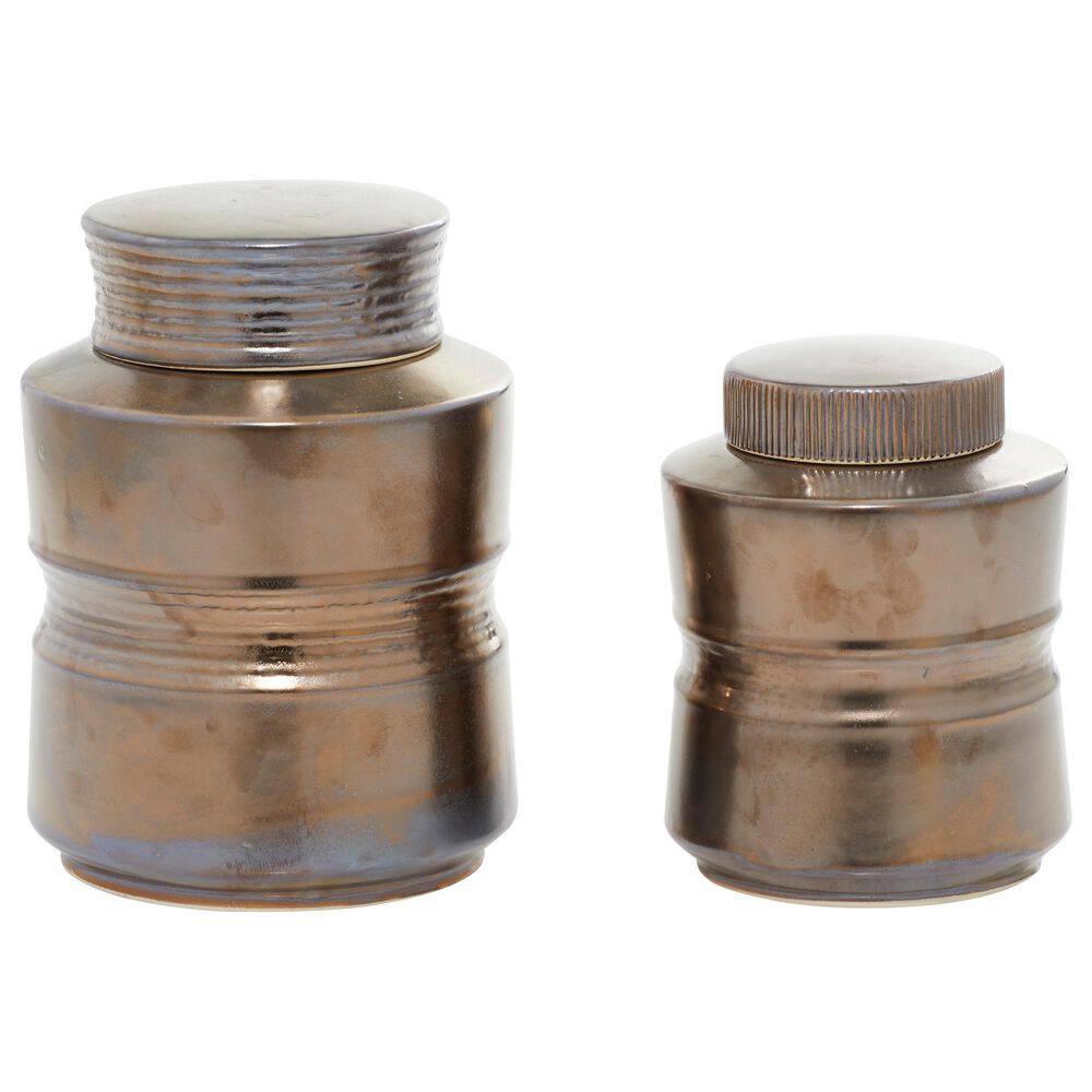 Maple and Jade Ceramic Decorative Jar in Distressed Bronze (Set of 2), , large