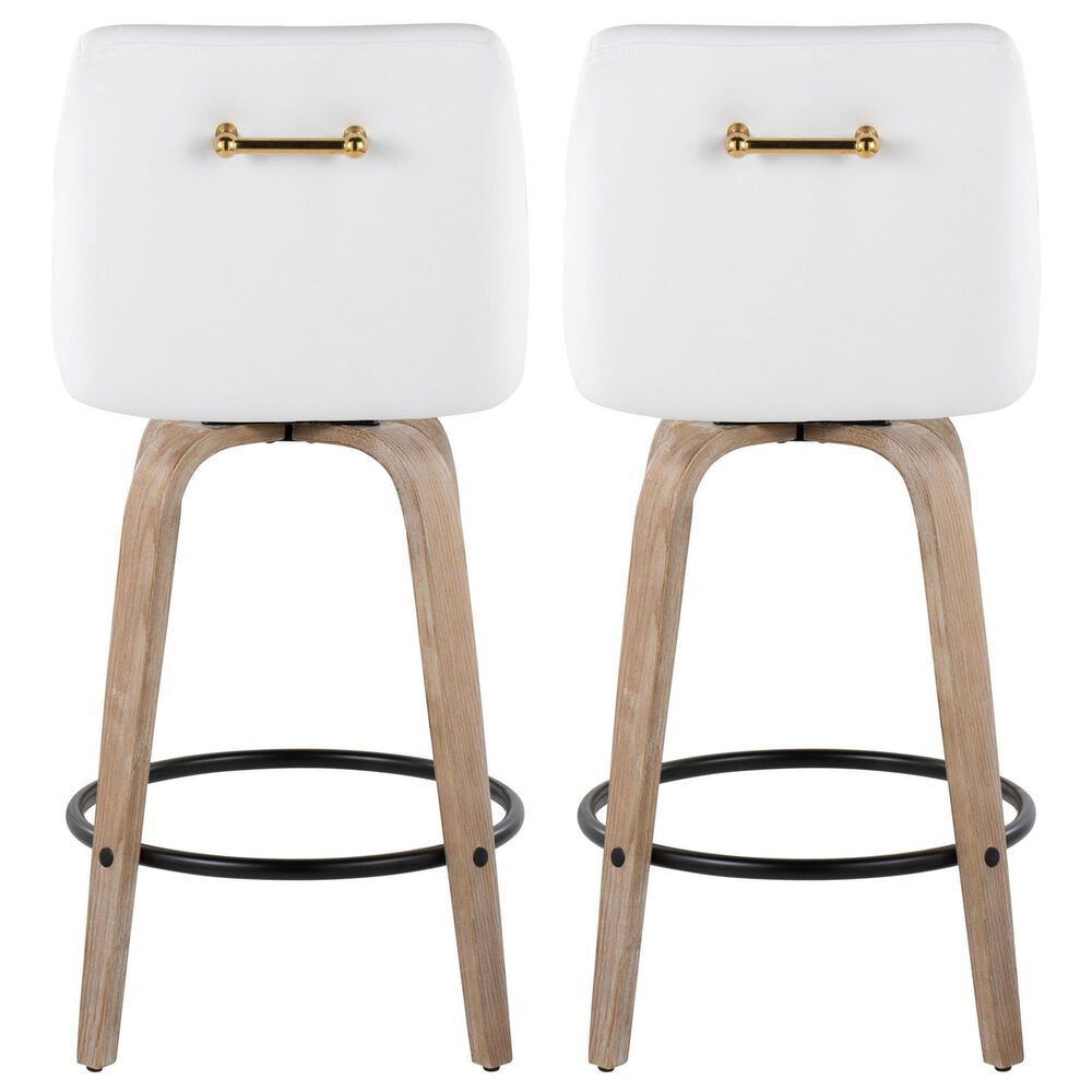 LumiSource Hannah Swivel Counter Stool with White Faux Leather Upholstery in Whitewashed and Black (Set of 2), , large