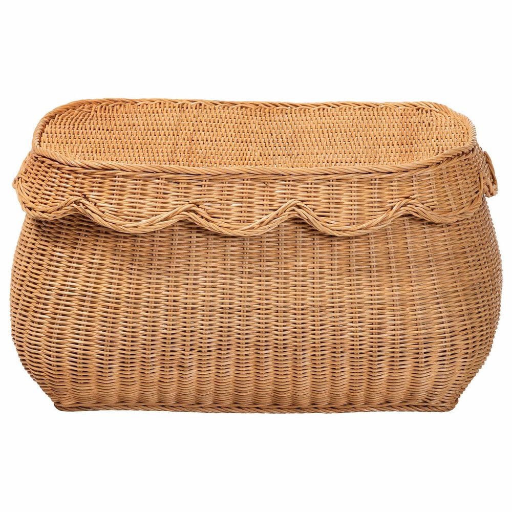 Baxton Studio Ayleen Small Basket with Scalloped Lid in Light Honey, , large