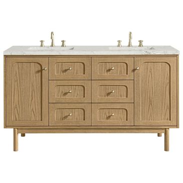 James Martin Vanities Laurent 60" Double Bathroom Vanity in Light Natural Oak with 3 cm Victorian Silver Quartz Top and Rectangular Sinks, , large