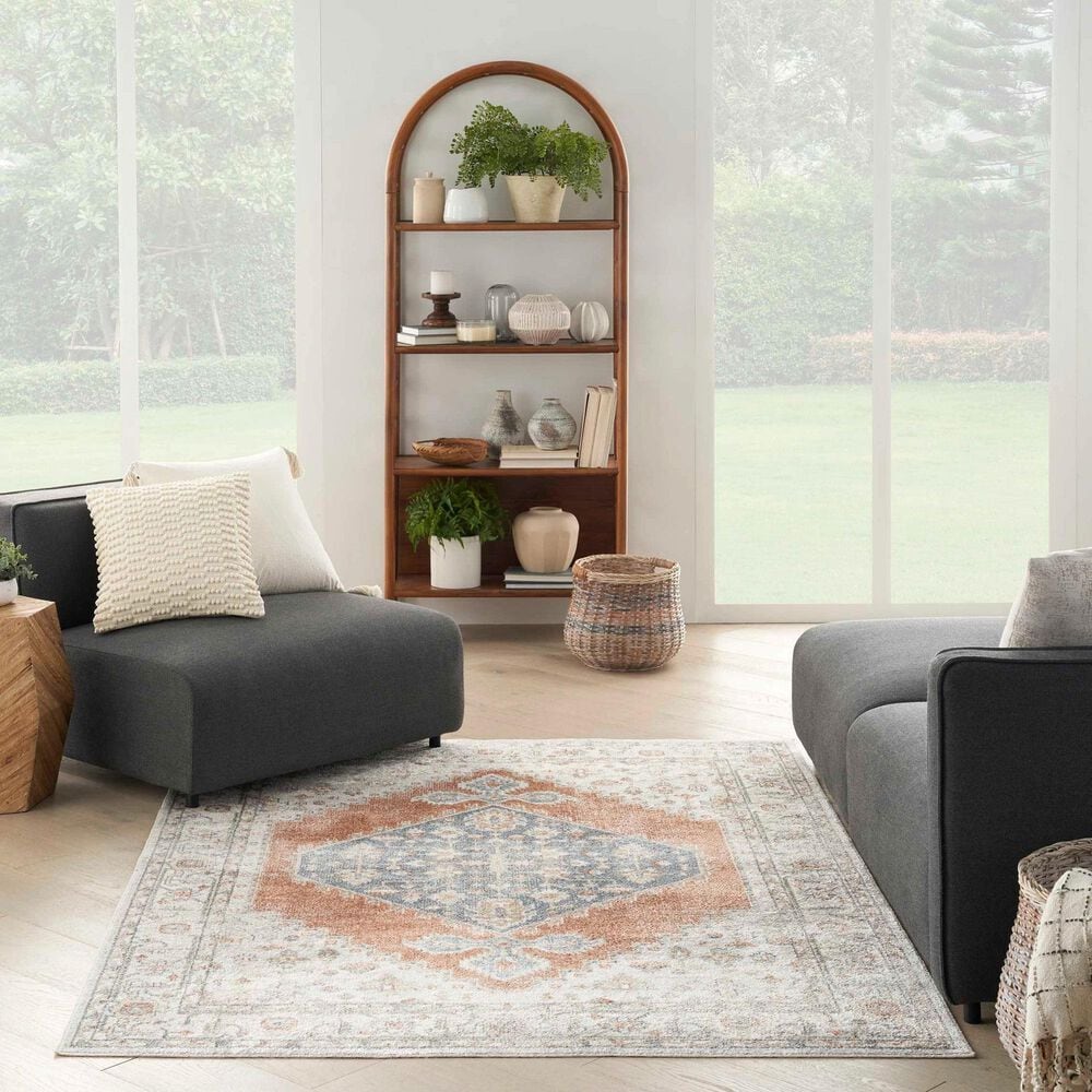 Nourison Astra Machine Washable ASW11 5&#39;3&quot; x 7&#39; Grey and Multicolor Area Rug, , large