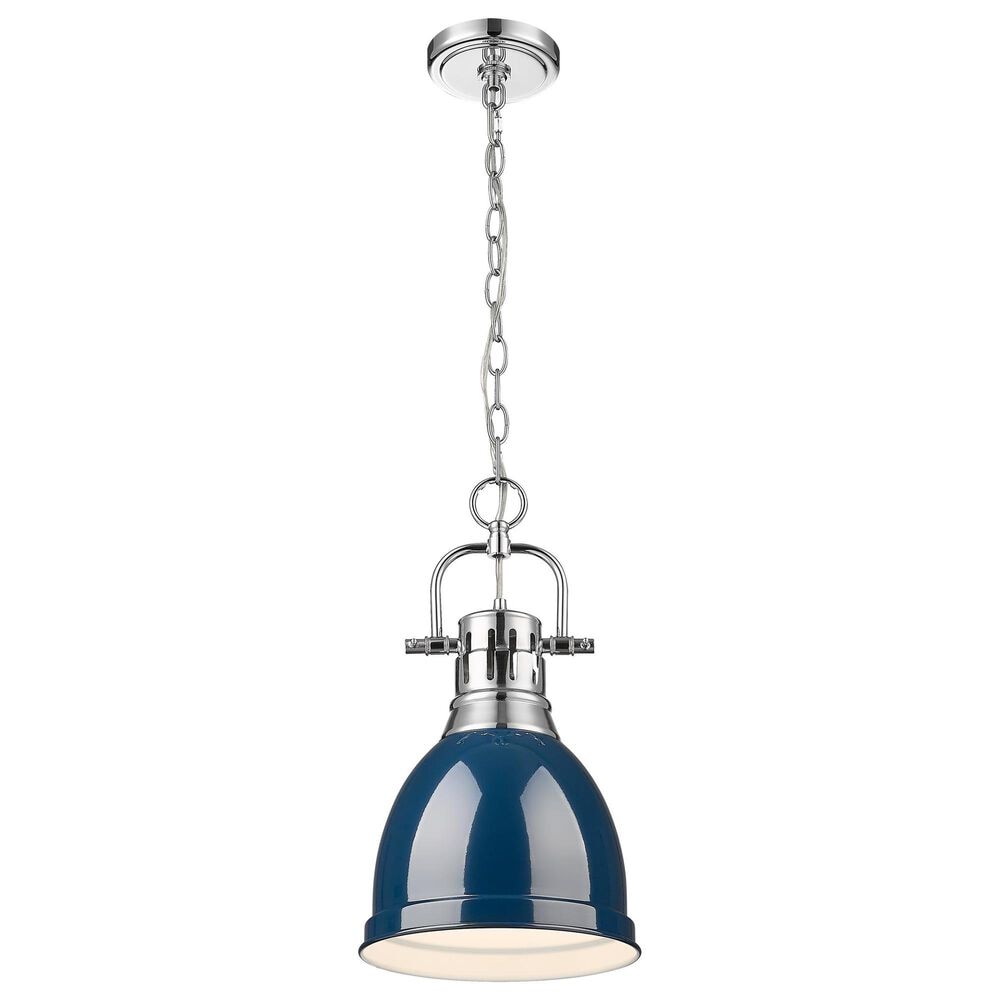 Golden Lighting Duncan 1-Light Small Pendant with Chain and Matte Navy Shade in Chrome, , large