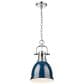 Golden Lighting Duncan 1-Light Small Pendant with Chain and Matte Navy Shade in Chrome, , large