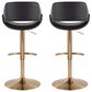 LumiSource Fabrico Swivel Adjustable Bar Stool with Black Faux Leather Upholstery and Rounded T Footrest in Gold (Set of 2), , large