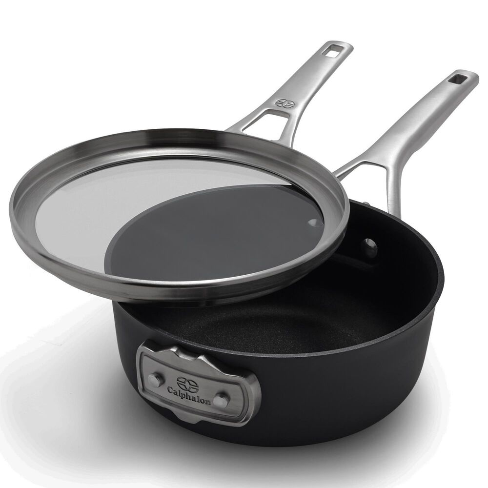Calphalon Premier Space-Saving 2.5qt Hard-Anodized Nonstick Sauce Pan w/ Lid, , large