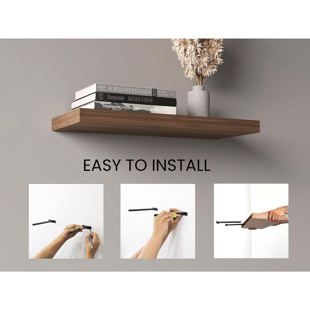 Hearth and Haven Ecco32" Floating Wall Shelf with Concealed Mounting in Dark Brown (Set of 2), , large