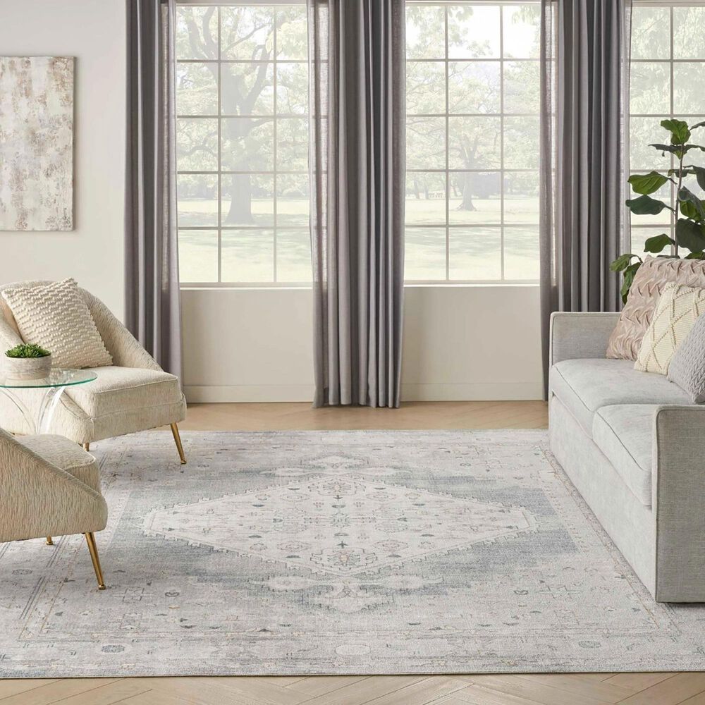Nourison Astra Machine Washable 9&#39; x 12&#39; Light Blue Area Rug, , large