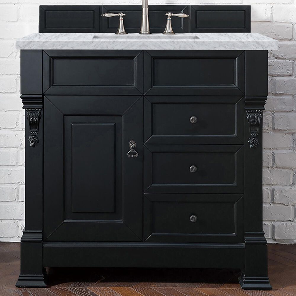 James Martin Brookfield 36&quot; Single Bathroom Vanity in Antique Black with 3 cm Carrara White Marble Top and Rectangle Sink, , large