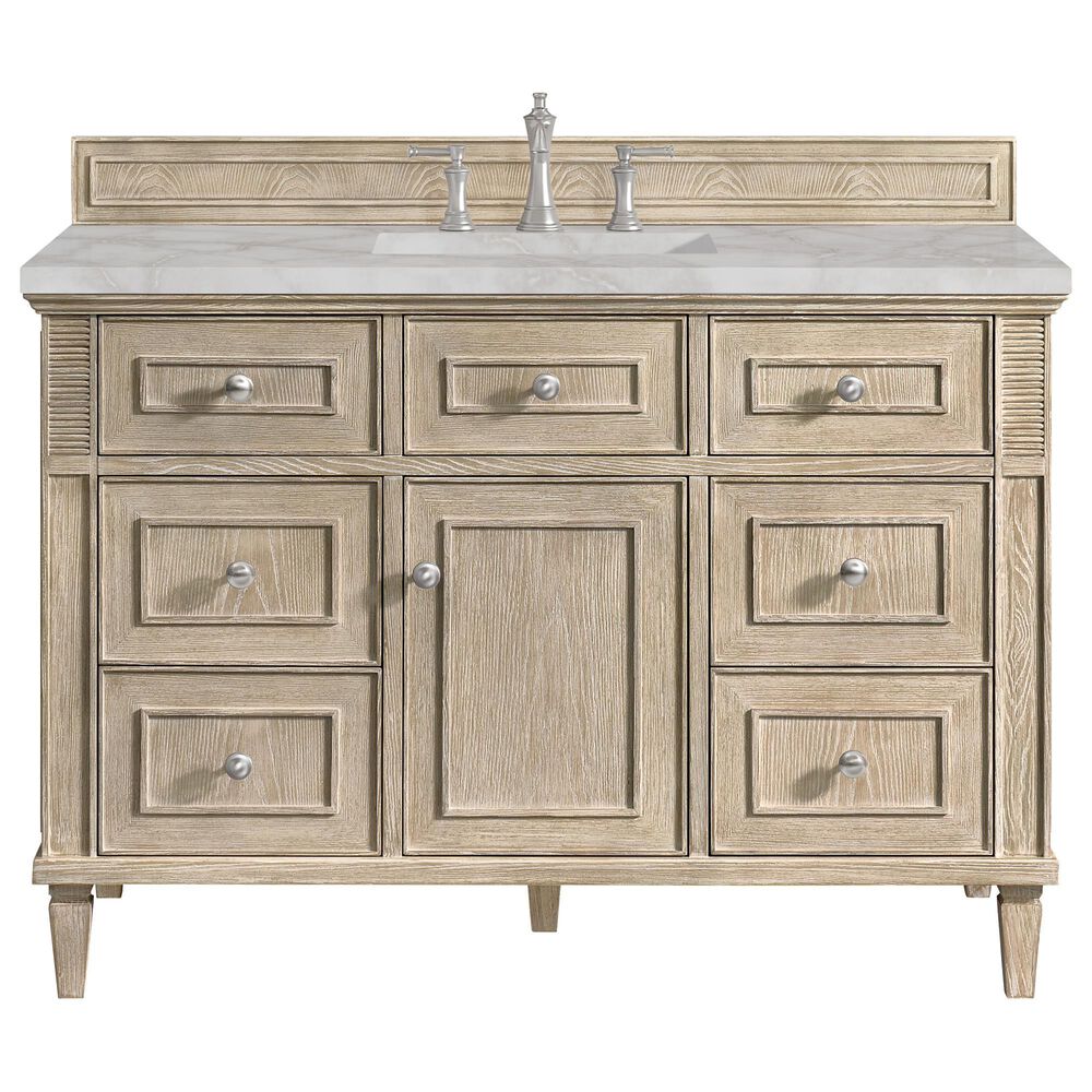 James Martin Vanities Lorelai 48" Single Bathroom Vanity in Whitewashed Oak with 3 cm Eternal Jasmine Pearl Silestone Top, Rectangular Sink and FreePower Wireless Charger, , large