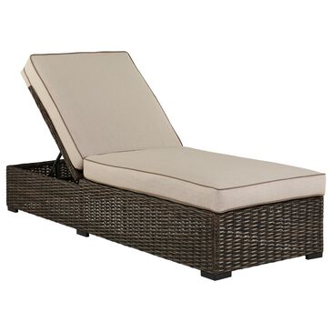 Ashley Coastline Bay Outdoor Chaise Lounge with Cushion in Brown, , large