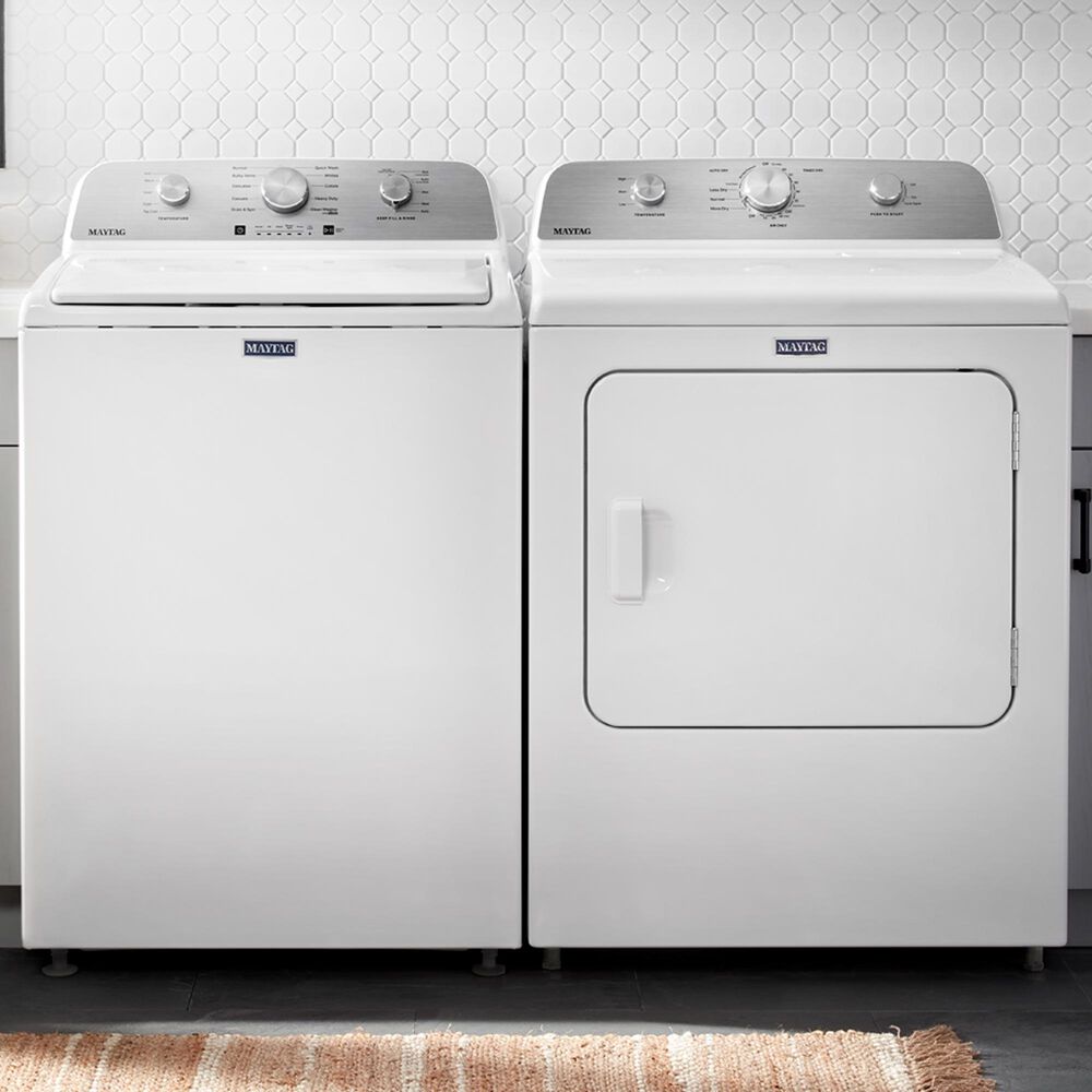 Maytag 4.7 Cu. Ft. Top Load Agitator Washer and 7.0 Cu. Ft. Top Load Gas Wrinkle Prevent Dryer in White, , large