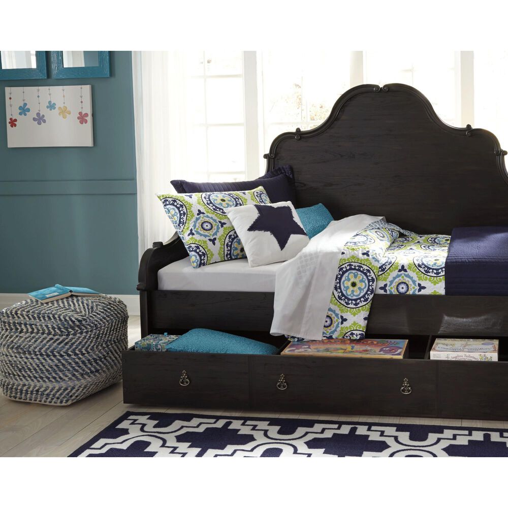 Ashley Chevron Square Pouf in Blue, , large