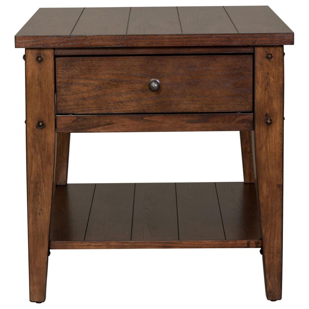 Belle Furnishings Lake House End Table in Rustic Brown Oak, , large