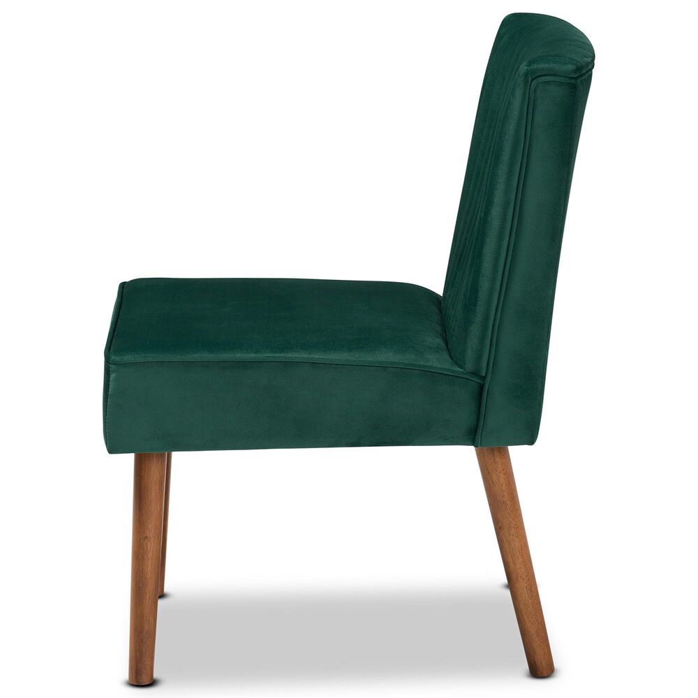 Baxton Studio Alvis Side Chair with Green Velvet Cushion in Walnut Brown, , large