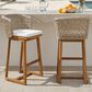 Hearth and Haven Outdoor Bar Stool with Woven Wicker Back and Cushion in Beige (Set of 2), , large