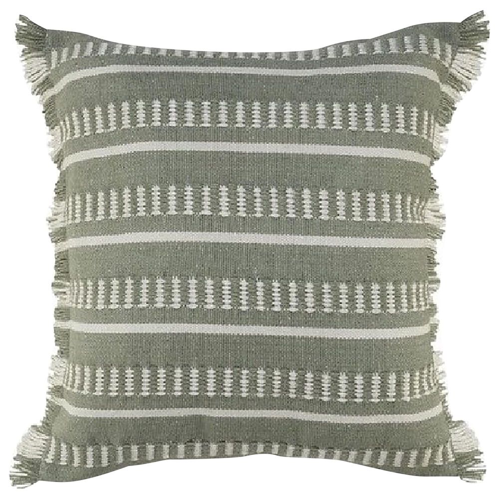 L.R. RESOURCES Dash 24" x 24" Outdoor Pillow in Sage Green and White, , large