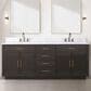 Lexora Home Abbey 80" Double Bathroom Vanity in Brown Oak with 2 cm White Carrara Marble Top and Rectangular Sinks, , large