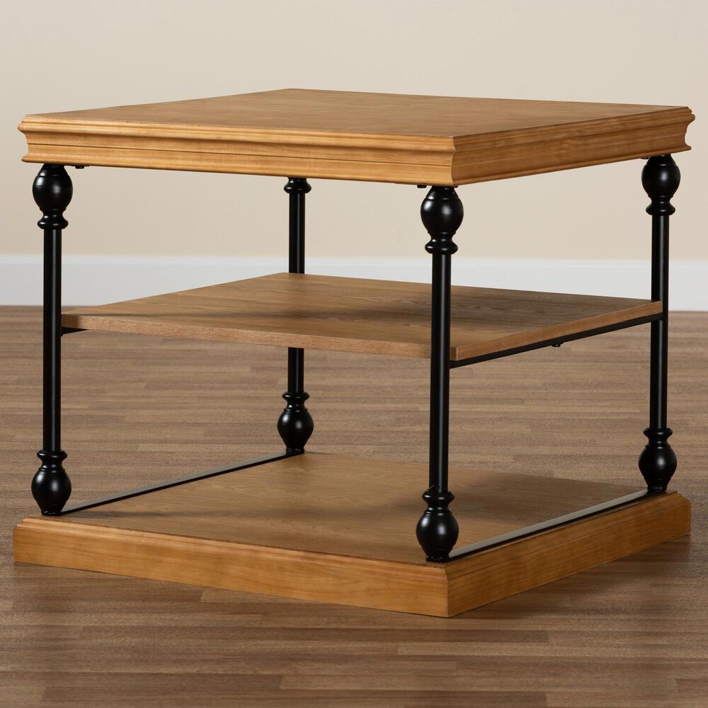 Baxton Studio Sebastian End Table in Oak Brown and Black, , large
