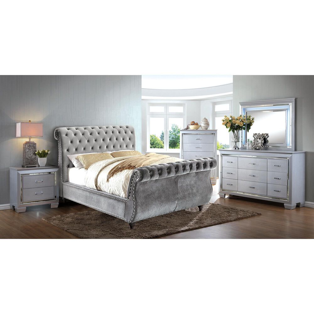 Furniture of America Earnest Queen Upholstered Bed in Gray, , large