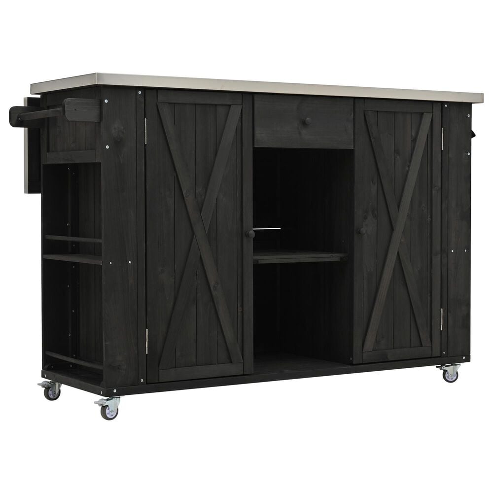 Hearth and Haven Outdoor Kitchen Island with Stainless Steel Top in Black, , large