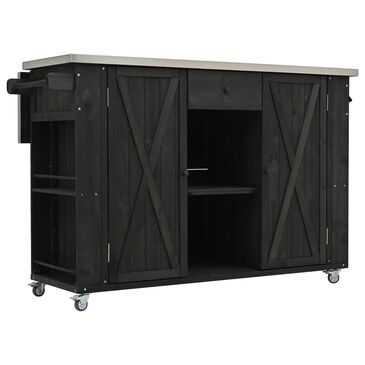 Hearth and Haven Outdoor Kitchen Island with Stainless Steel Top in Black, , large