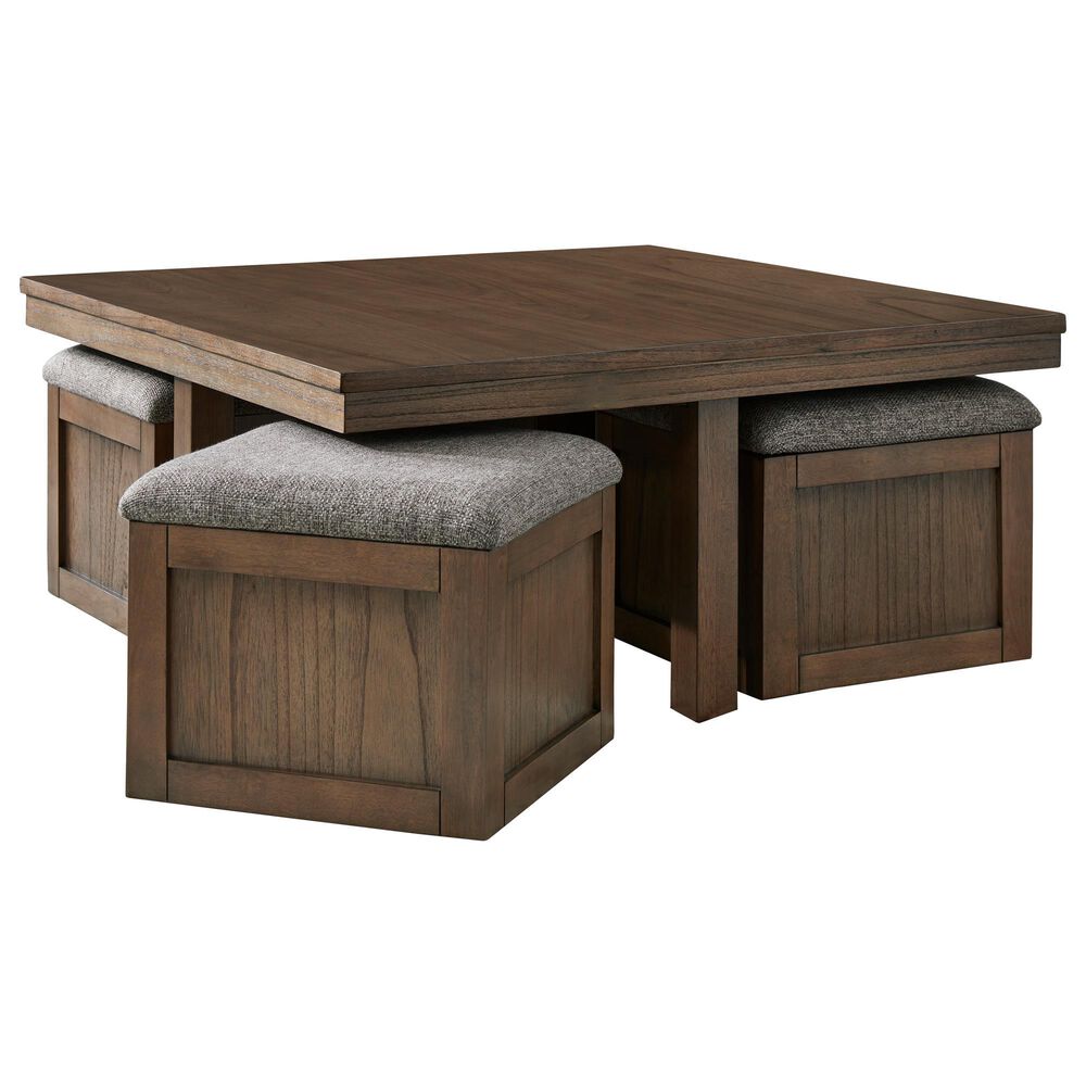 Ashley Cocktail Table with 4 Stools in Brown, , large