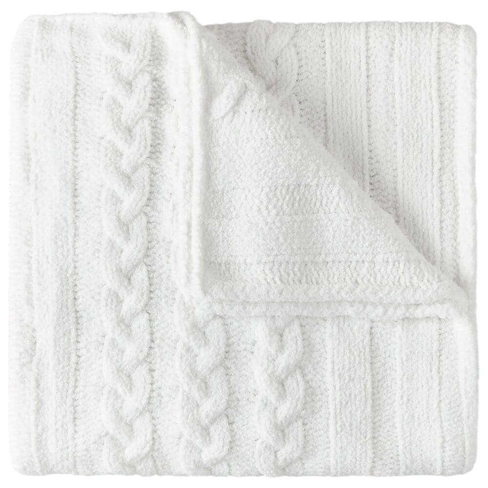 Peacock Alley Cozy Cable Knit Throw Blanket in White, , large