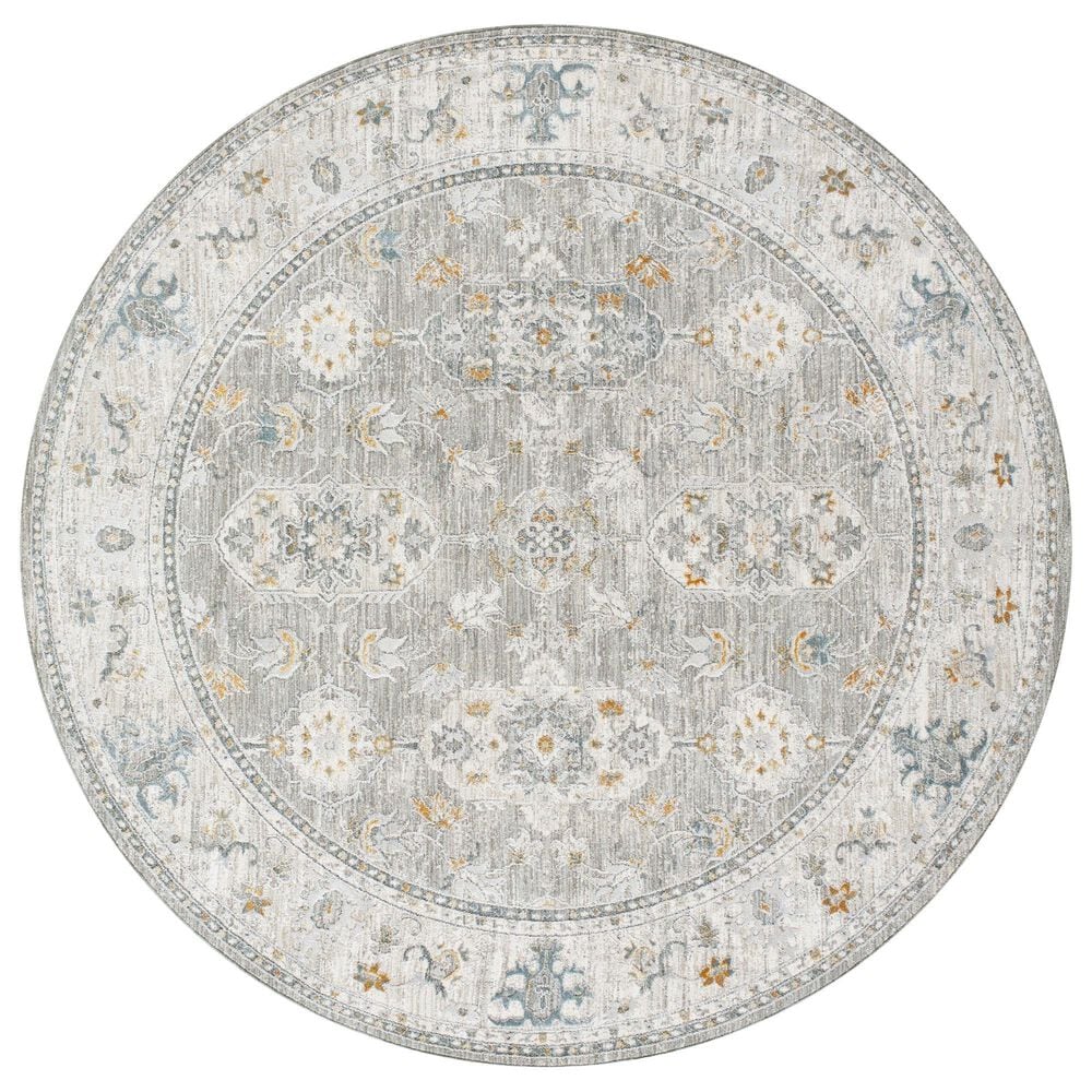 Surya Dresden Gray, White, Medium Gray, Mustard, Light Slate and Denim 6"7" Round Area Rug, , large