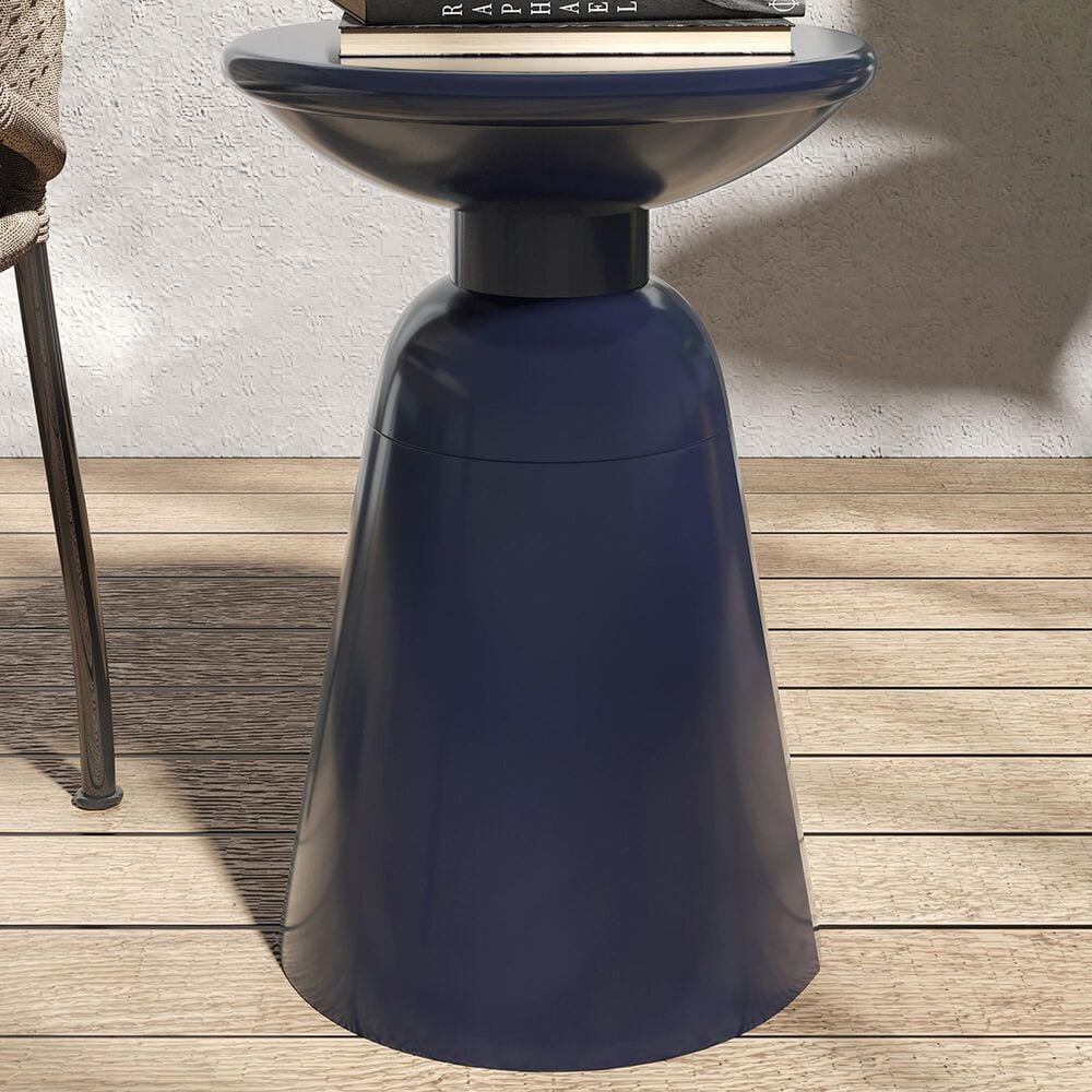 Hearth and Haven Large Patio End Table with Circular Design in Navy Blue, , large