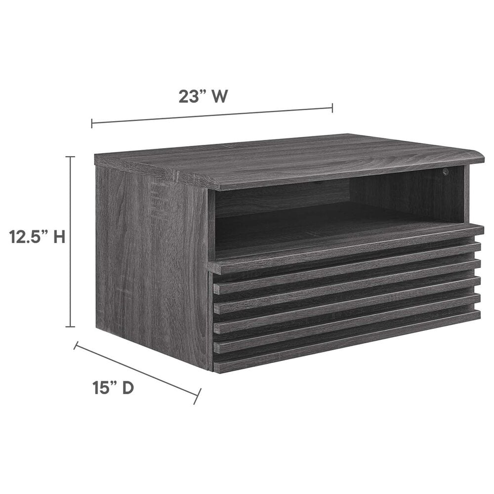 Modway Render 1 Drawer and Shelf Wall Mount Nightstand in Charcoal, , large
