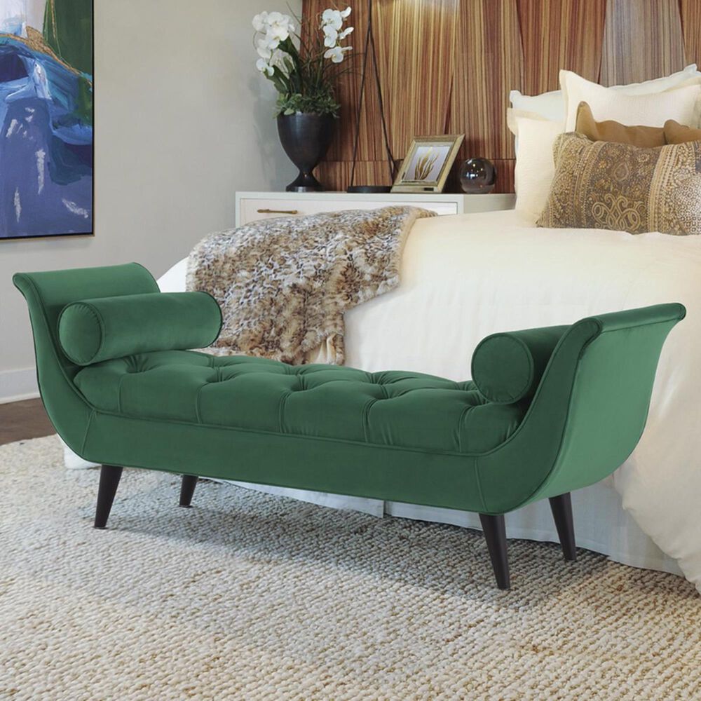 Jennifer Taylor Home Alma Tufted Flared Arm Entryway Bench in Ultramarine Green, , large