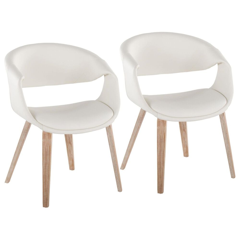 LumiSource Curvo Contemporary Upholstered Chair in Whitewashed Wood and White Faux Leather by LumiSource - Set of 2, , large