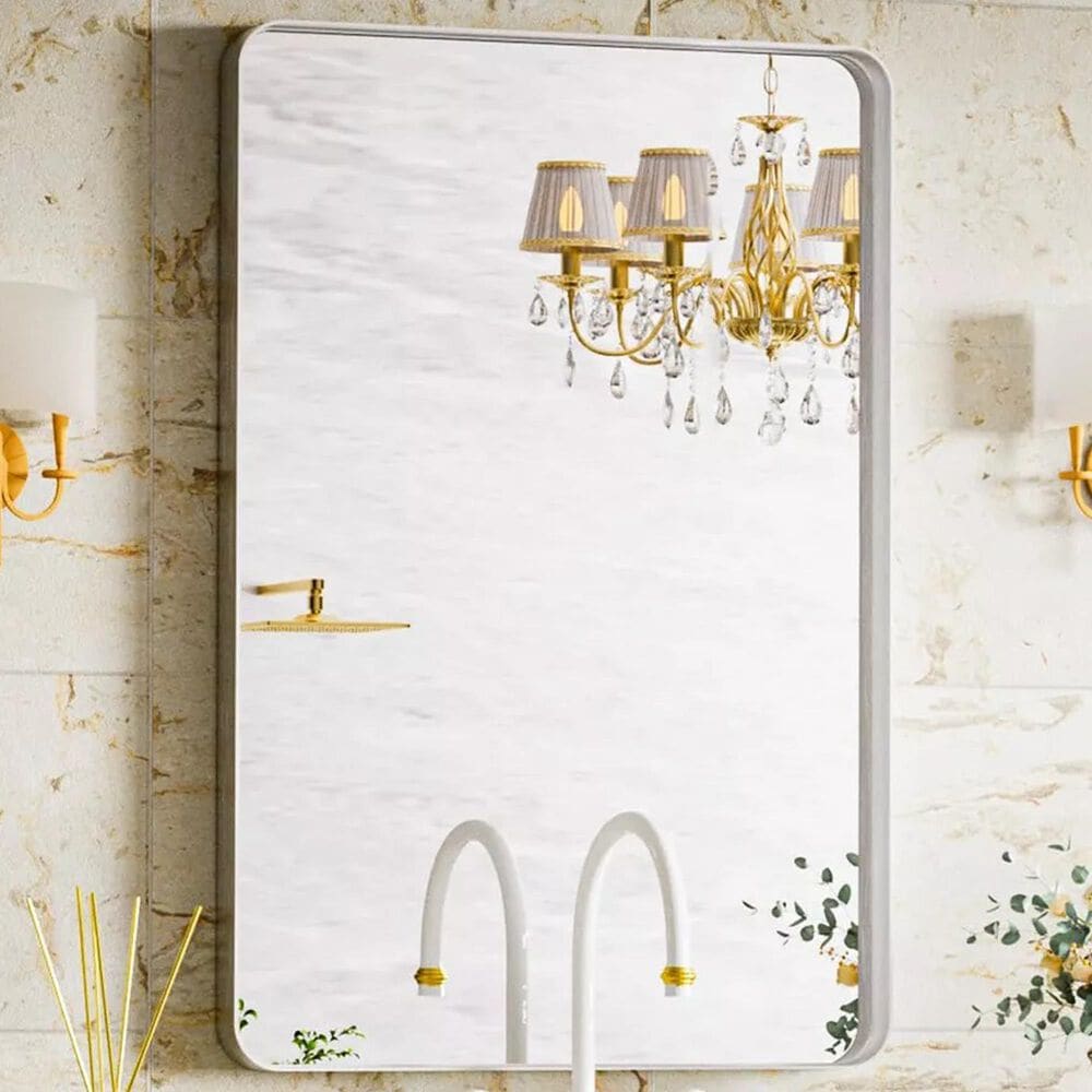 HOMLUX 40" x 30" Rectangular Decorative Wall Mirror in Silver, , large