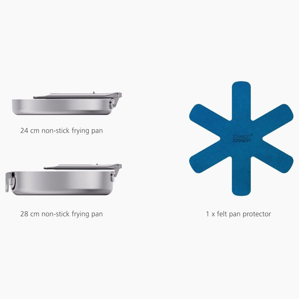 Joseph Joseph Space Steel 2-Piece Frying Pan Set with Folding Handle in Stainless Steel, , large