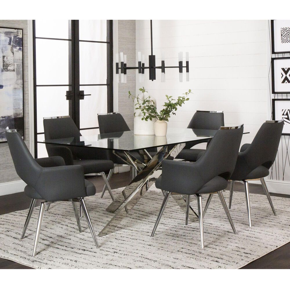 SUNSET Aldo and Ava 7-Piece Rectangular Dining Set in Clear and Chrome, , large