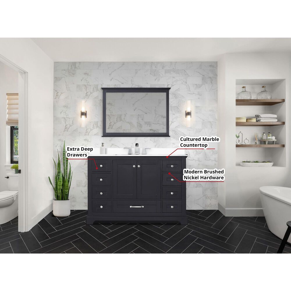 Lexora Home Dukes 48&quot; Single Bathroom Vanity in Espresso with 2 cm White Cultured Marble Top and Rectangular Sink, , large