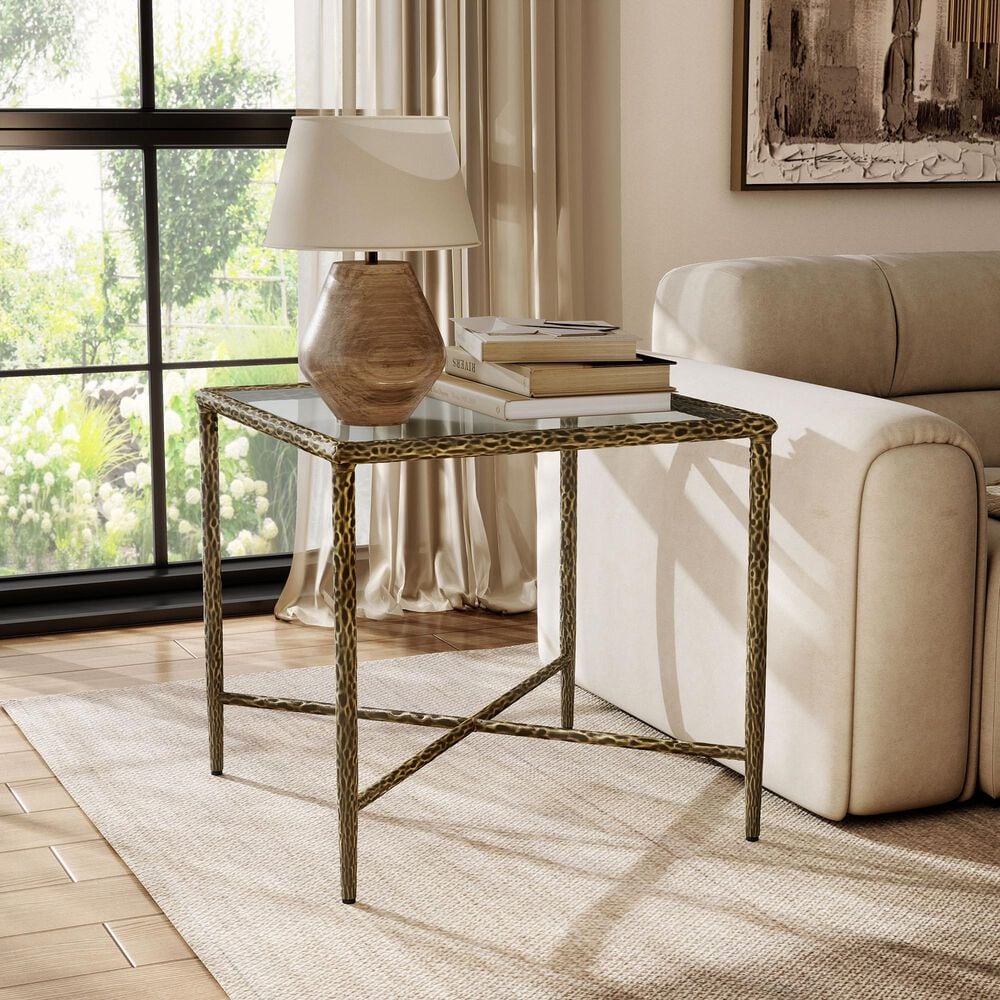 Furniture of America Lalia End Table with Tempered Glass Top and Bullnose Edge in Matte Gold, , large