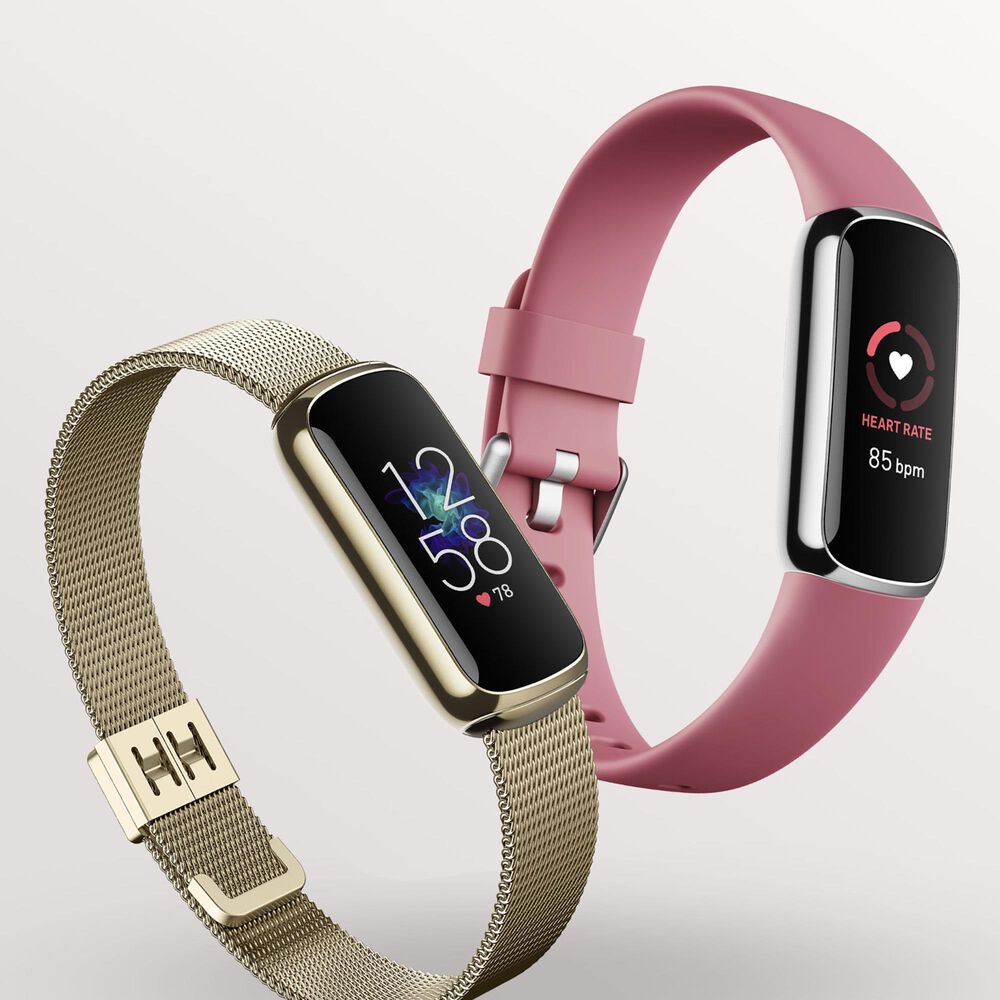 Fitbit Luxe Tracker with Orchid Band in Platinum Stainless Steel, , large